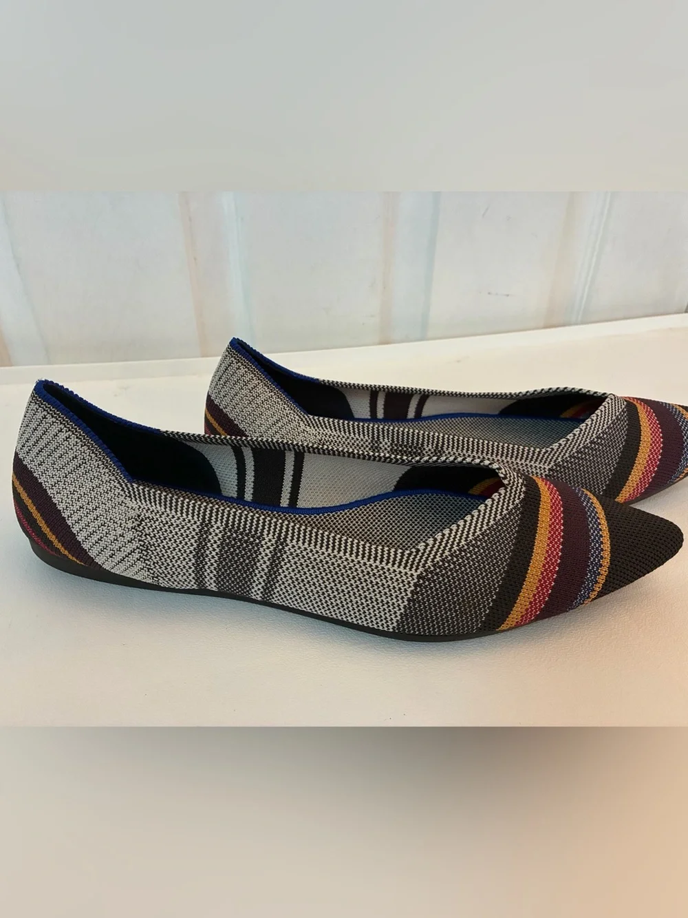 Rothy's The Point Inverse Stripe Multicolor Pointed Knit Flats Size 10.5 Boho